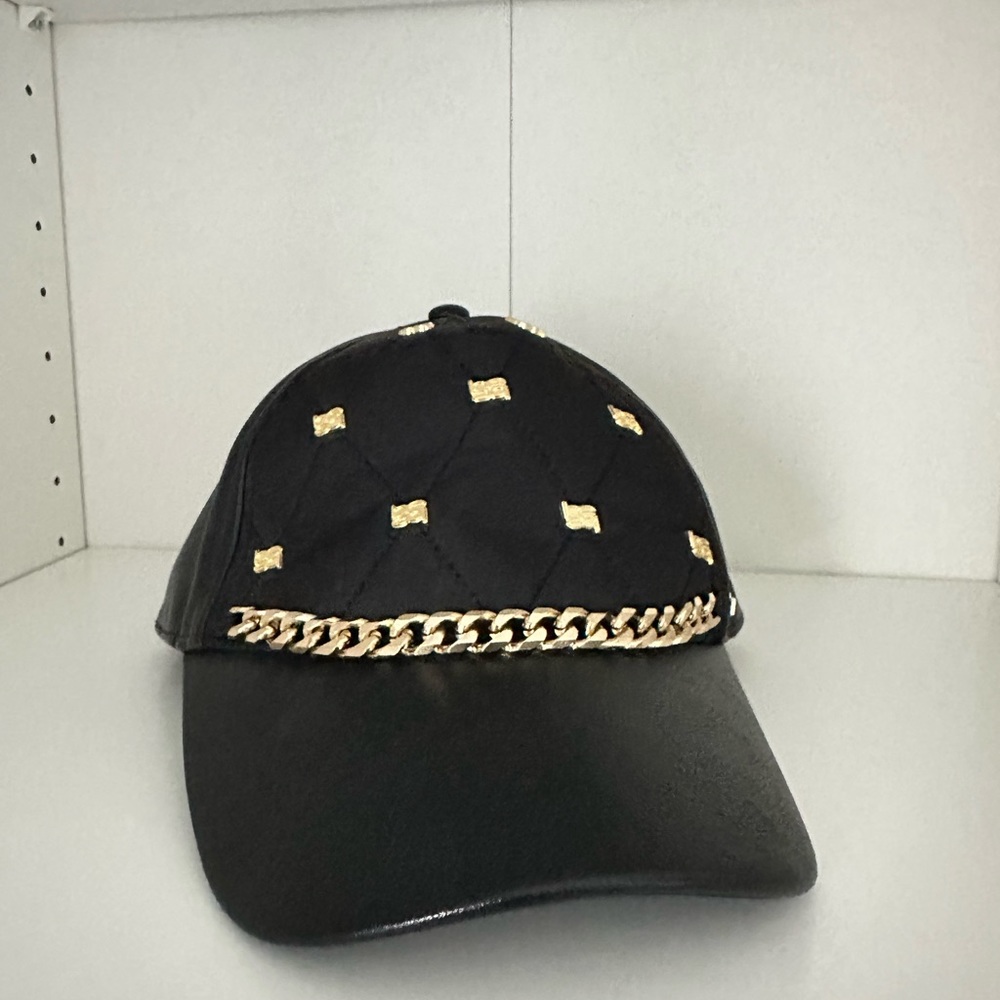 BEBE leather like detail and chains baseball hat
